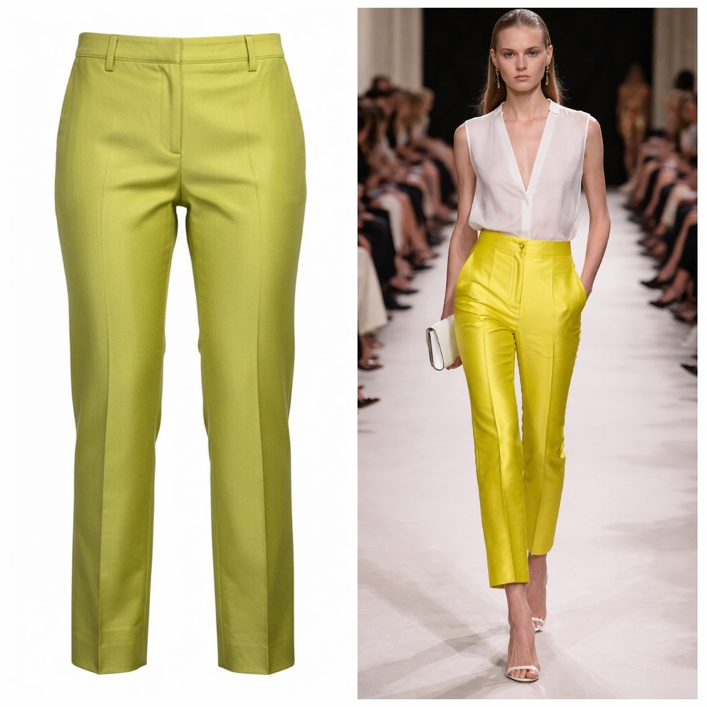 VALENTINO Mikado Silk Blend Pants Chartreuse Yellow IT40 US4 Straight Leg NWT